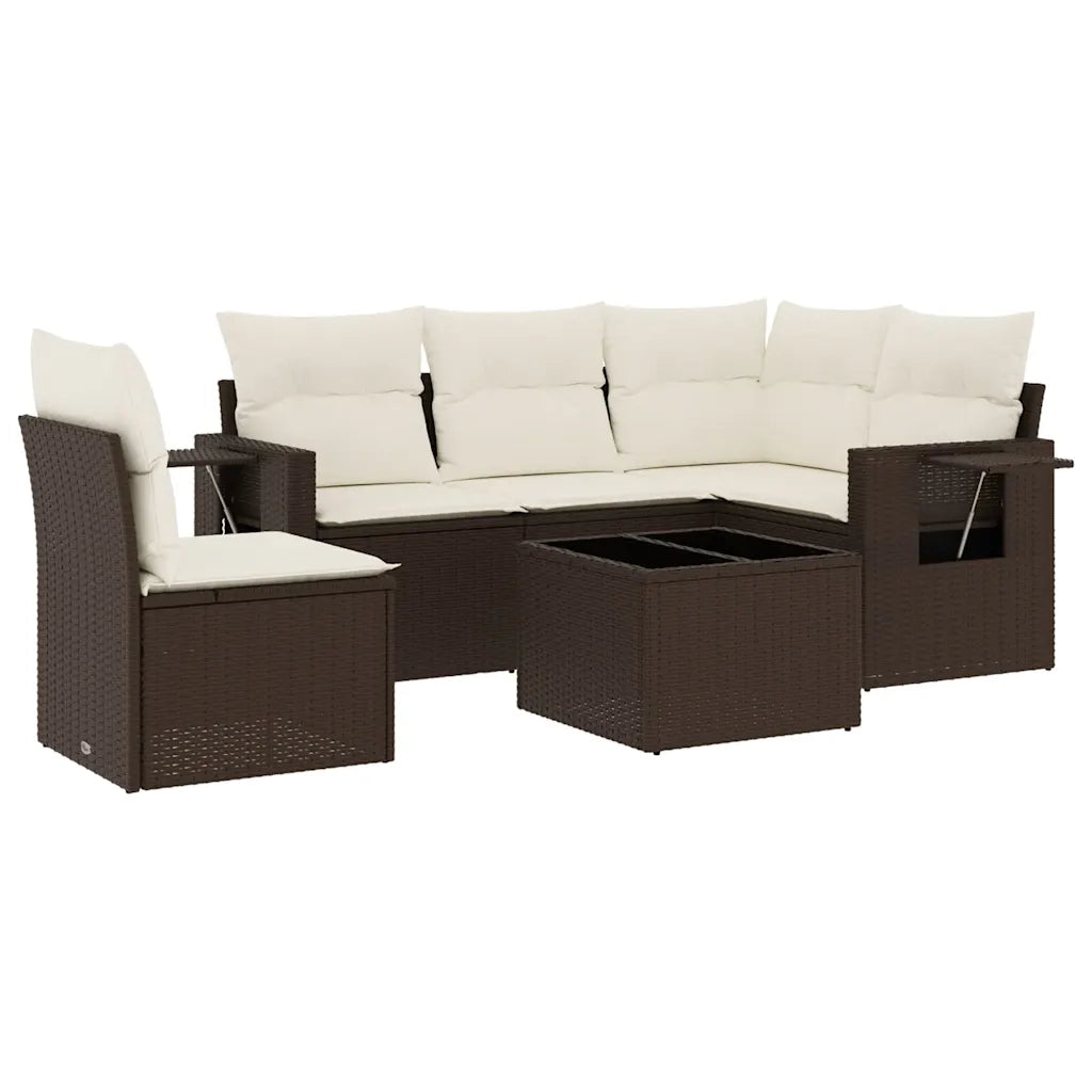 Set Divano da Giardino 6 pz con Cuscini Marrone in Polyrattan 3252520
