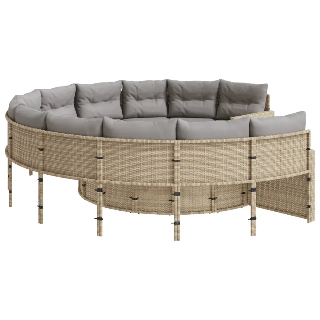 Divano da Giardino con Cuscini Circolare Beige in Polyrattan 3318533
