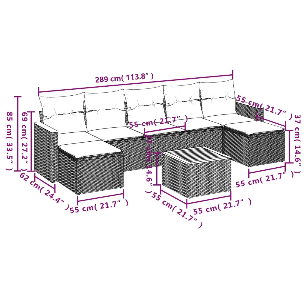 Set Divani da Giardino con Cuscini 8 pz Nero in Polyrattan 3226238