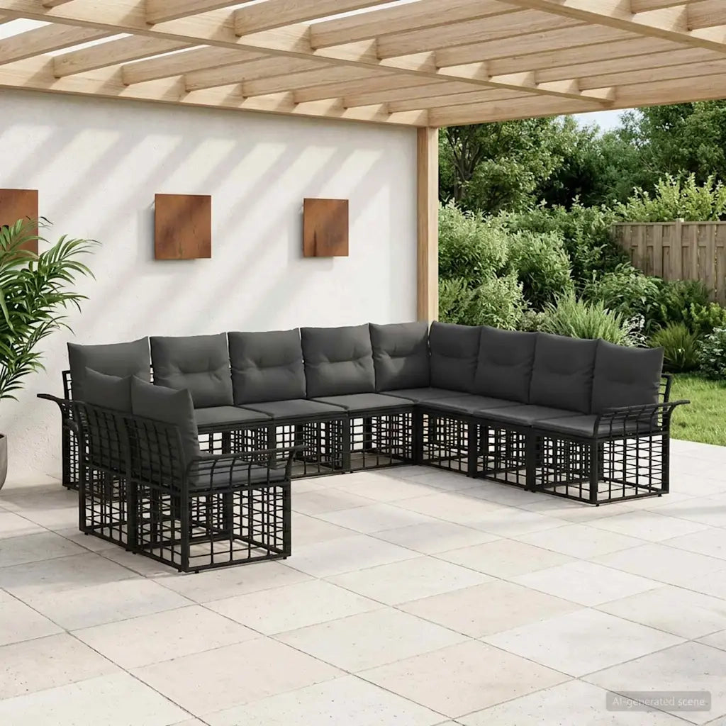 Set di divani da esterno 10 pcs Nero e Grigio scuro Poliestere 3437719