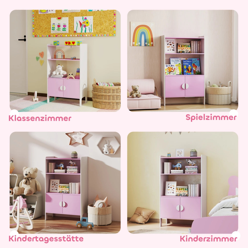 Libreria per bambini ¨C Minimal ¨C rosa e bianco, MDF, con 2 ripiani e 2 ante