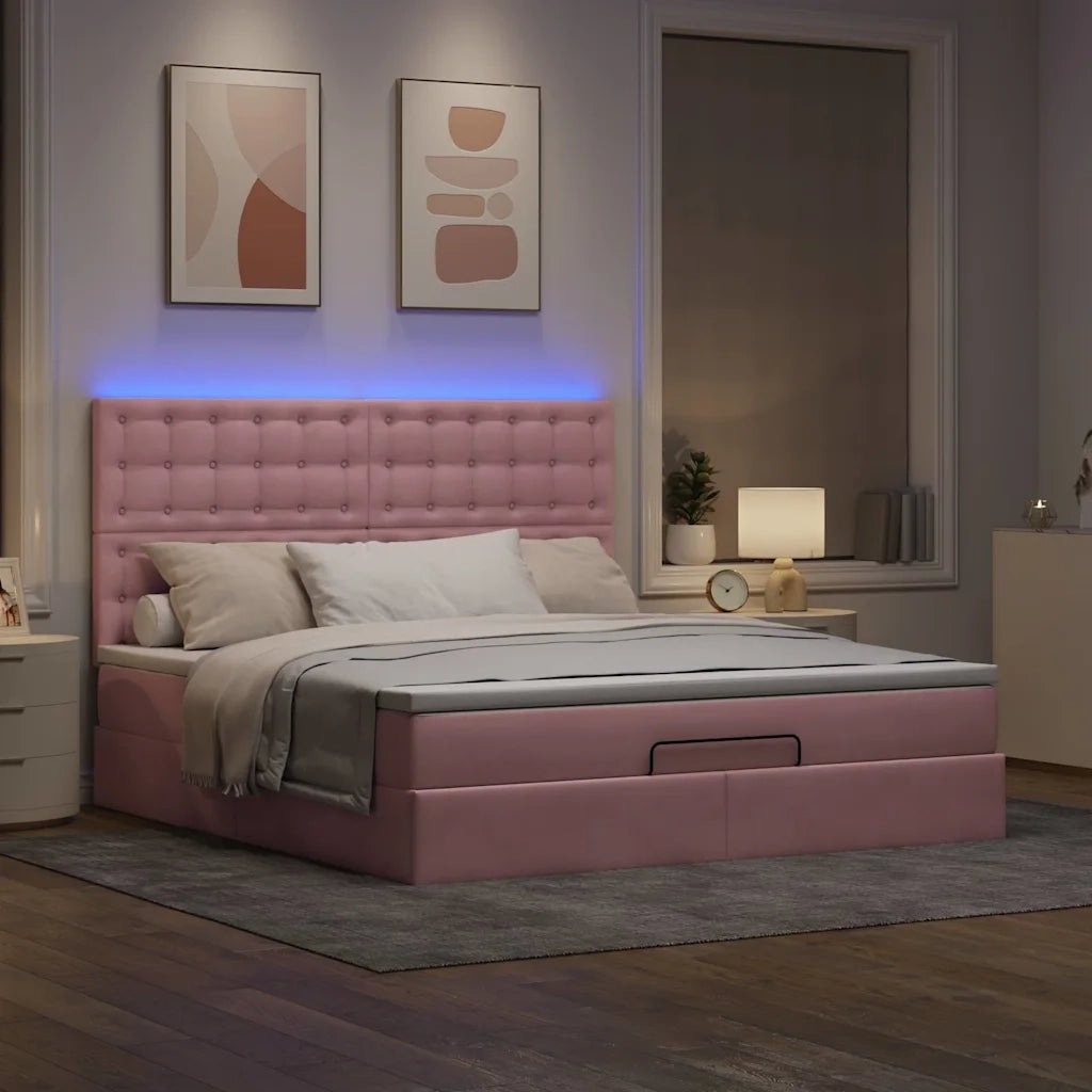 Struttura Letto Pouf con Materassi Rosa 180x200 cm Velluto 3314485