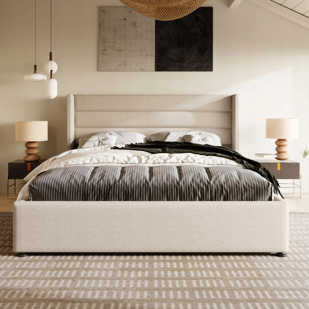 Letto imbottito con idraulica 160x200 beige (con materasso) - Xylo