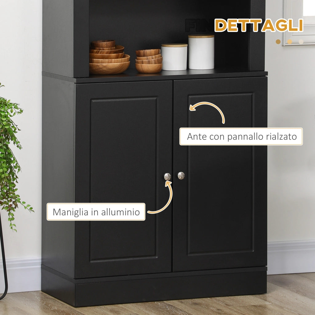 Credenza ¨C Minimal ¨C Legno con ripiani regolabili e ante, nero