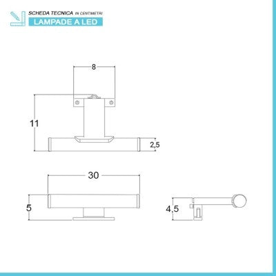 Lampada LED per specchio bagno 30 cm cromo con doppia installazione