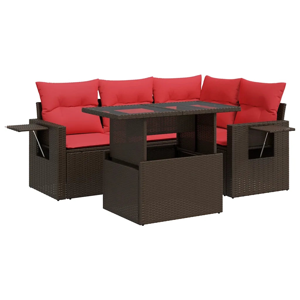 Set Divano Giardino 5 pz con Cuscini Marrone Polyrattan Acacia 3326475