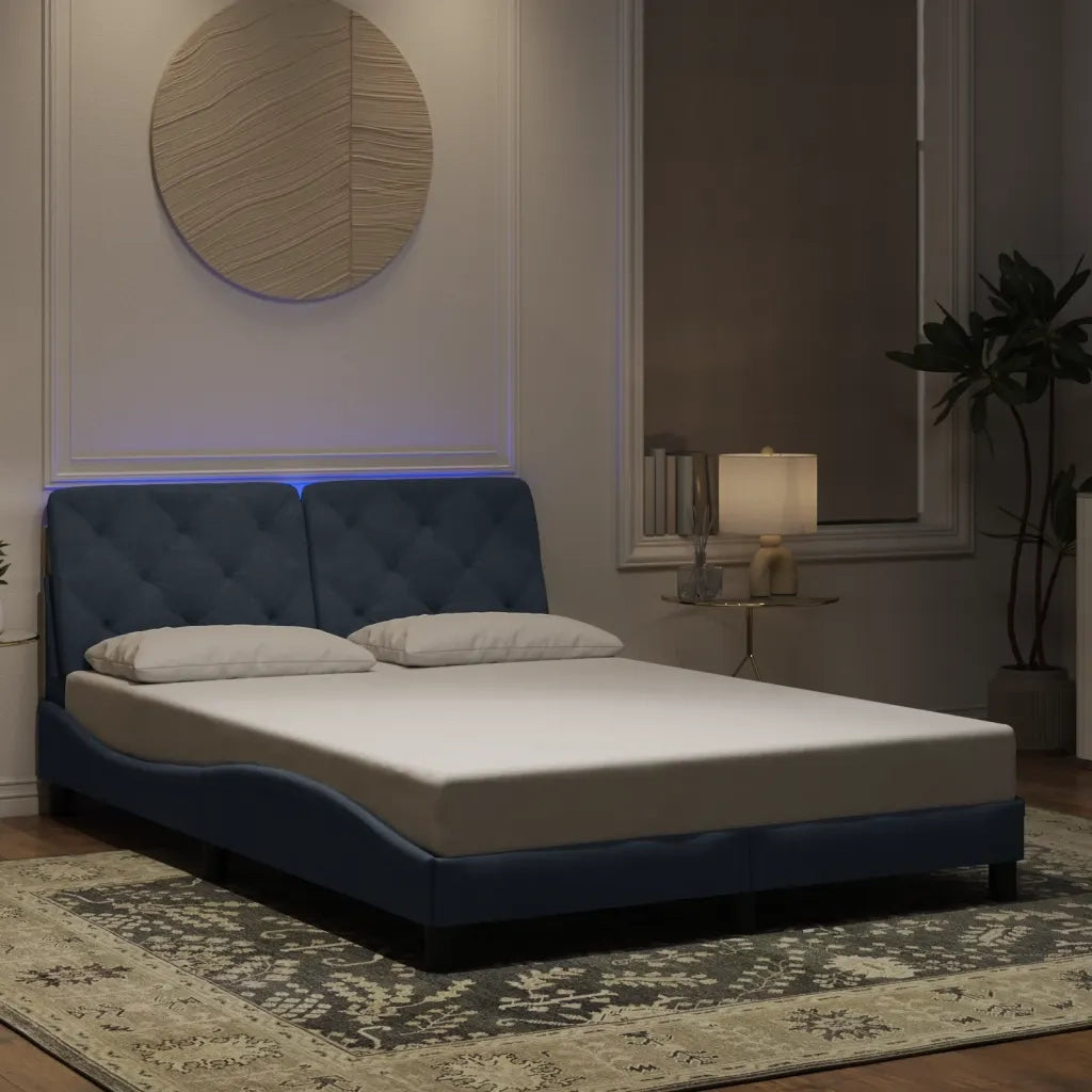 Letto matrimoniale | Letto per adulti | Giroletto con LED senza Materasso Grigio Scuro 140x200 cm in Velluto