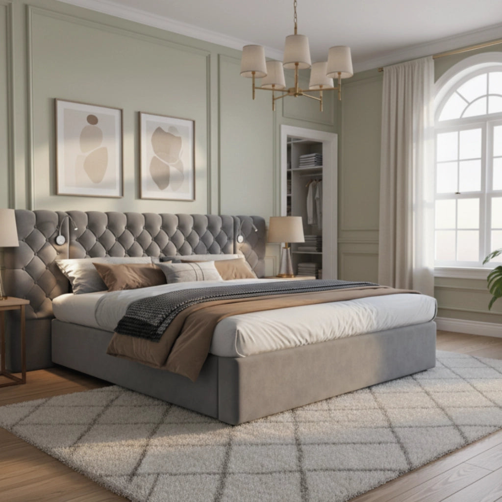 letto imbottito velluto grigio 180 x 200 cm