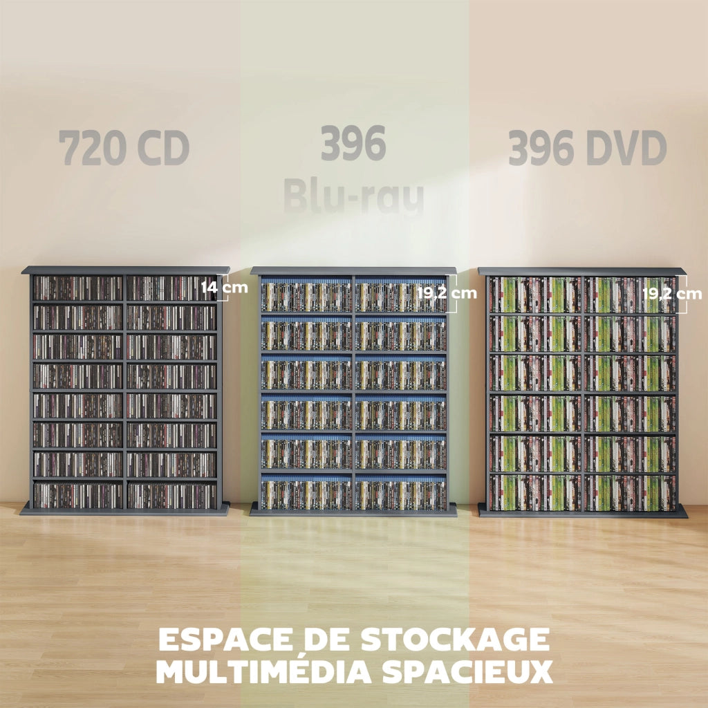 Libreria per CD e DVD con 16 scomparti e 12 ripiani regolabili ¨C Minimal ¨C Grigio
