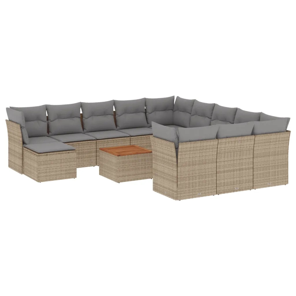 Set Divano da Giardino 13 pz con Cuscini Beige Misto Polyrattan