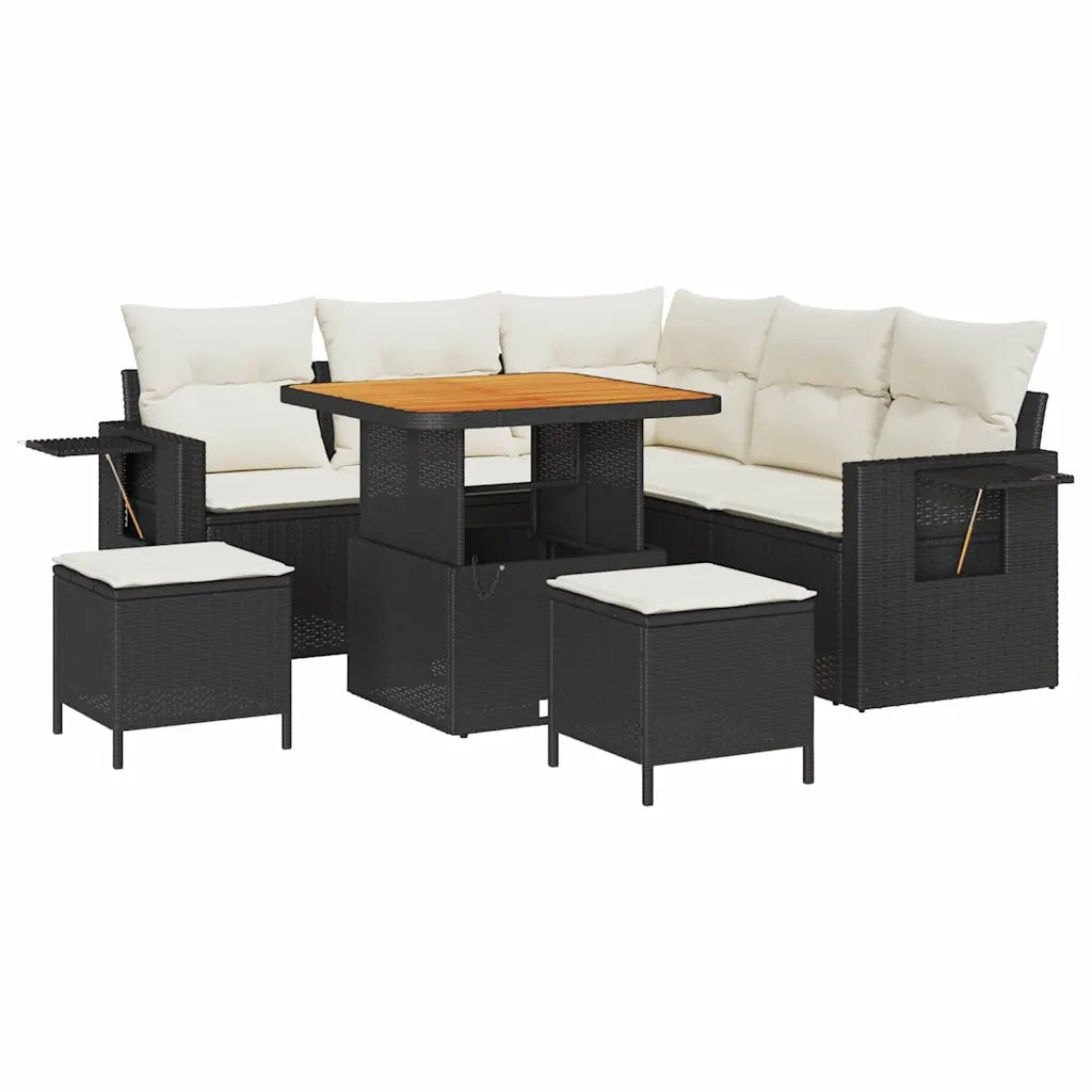 Set Divano da Giardino 9 pcs Nero e Crema polyrattan