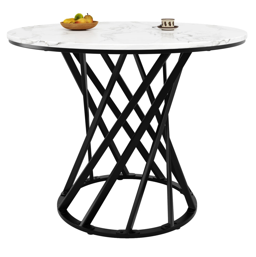 Tavolo da pranzo rotondo 80x80x76 cm in MDF e metallo; nero e bianco