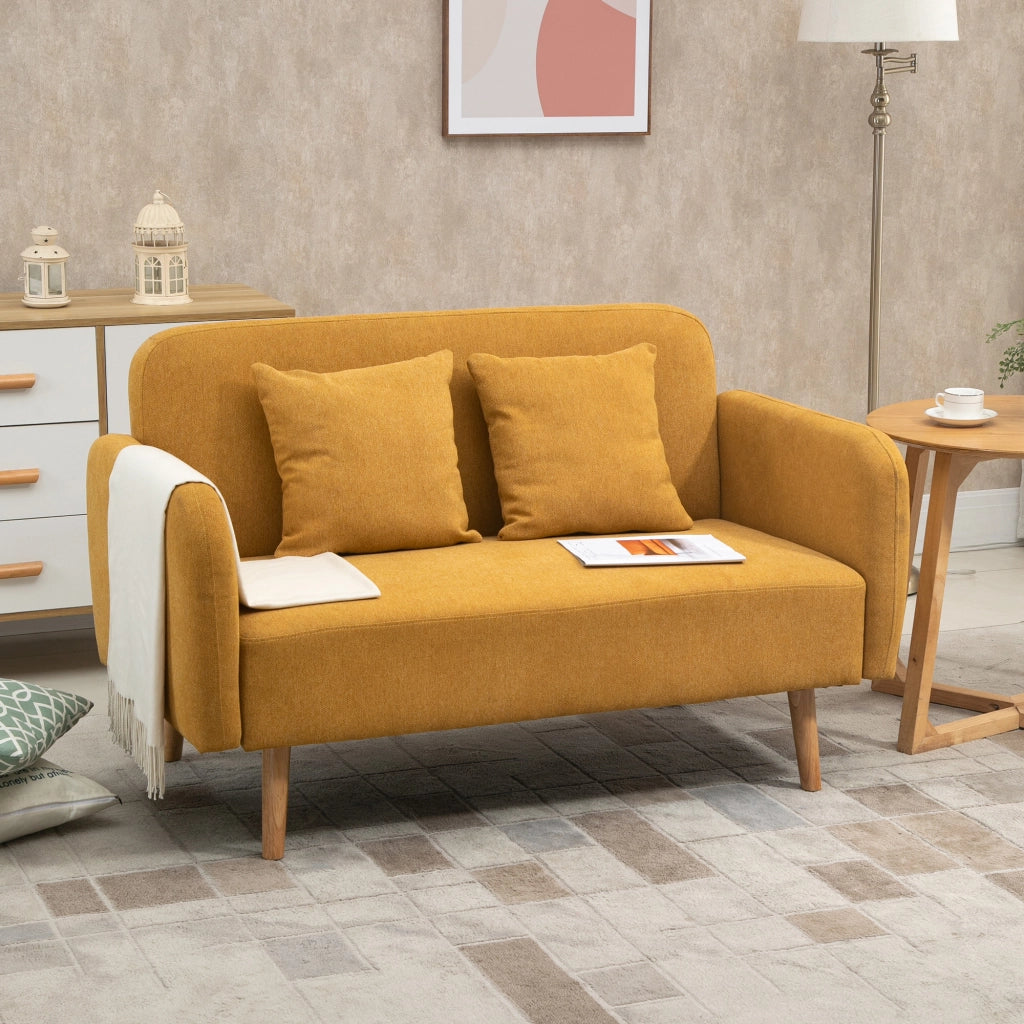 Divano 2 posti con 2 cuscini ¨C zephmum ¨C giallo, velluto, 130x70x80 cm