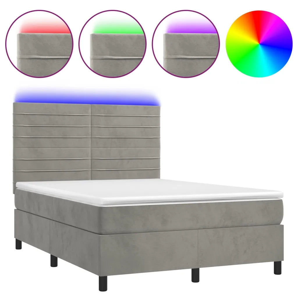 Letto a Molle Materasso e LED Grigio Chiaro 140x190 cm Velluto 3136179