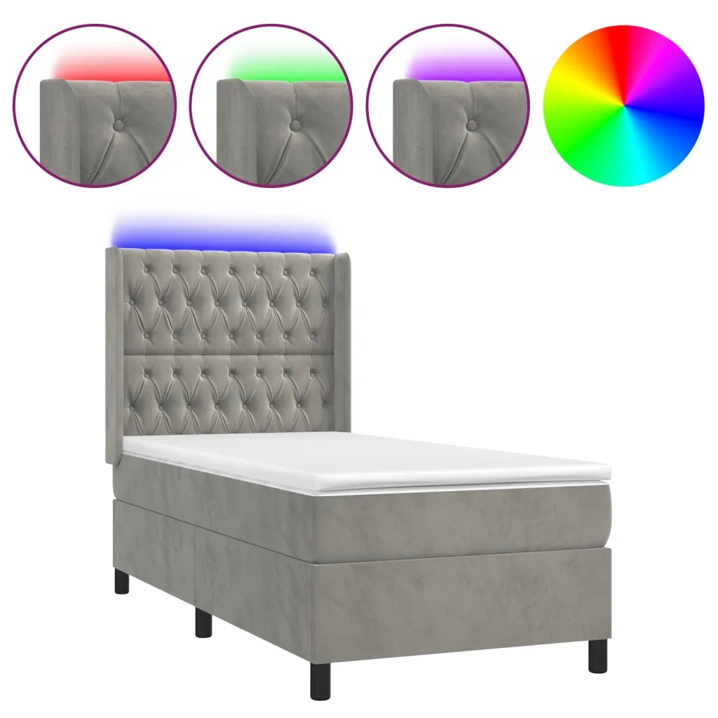 Letto a Molle Materasso e LED Grigio Chiaro 80x200 cm Velluto 3139709
