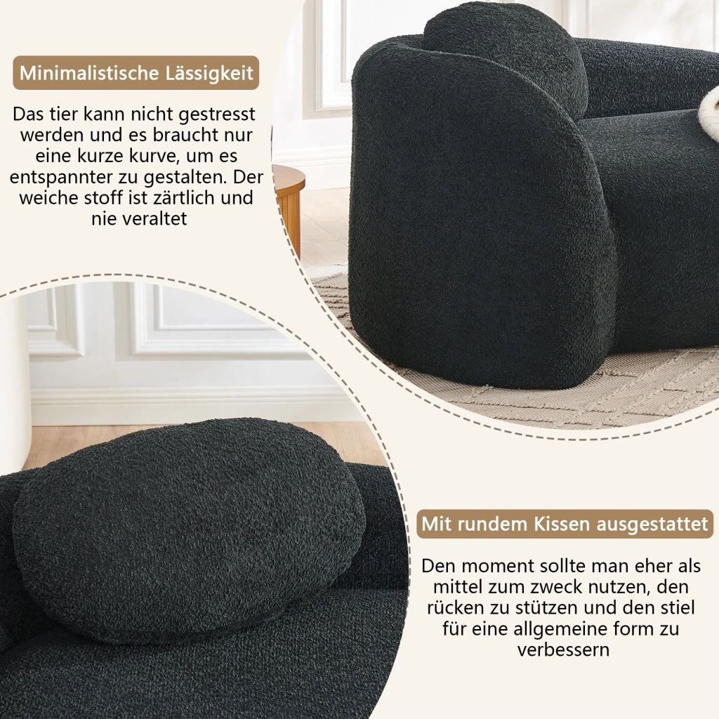 DIVANO compatto in tessuto Teddy nero con cuscino