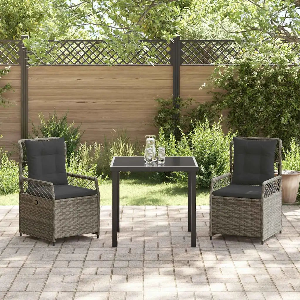 Set da Pranzo per Giardino 3 pcs Grigio polyrattan