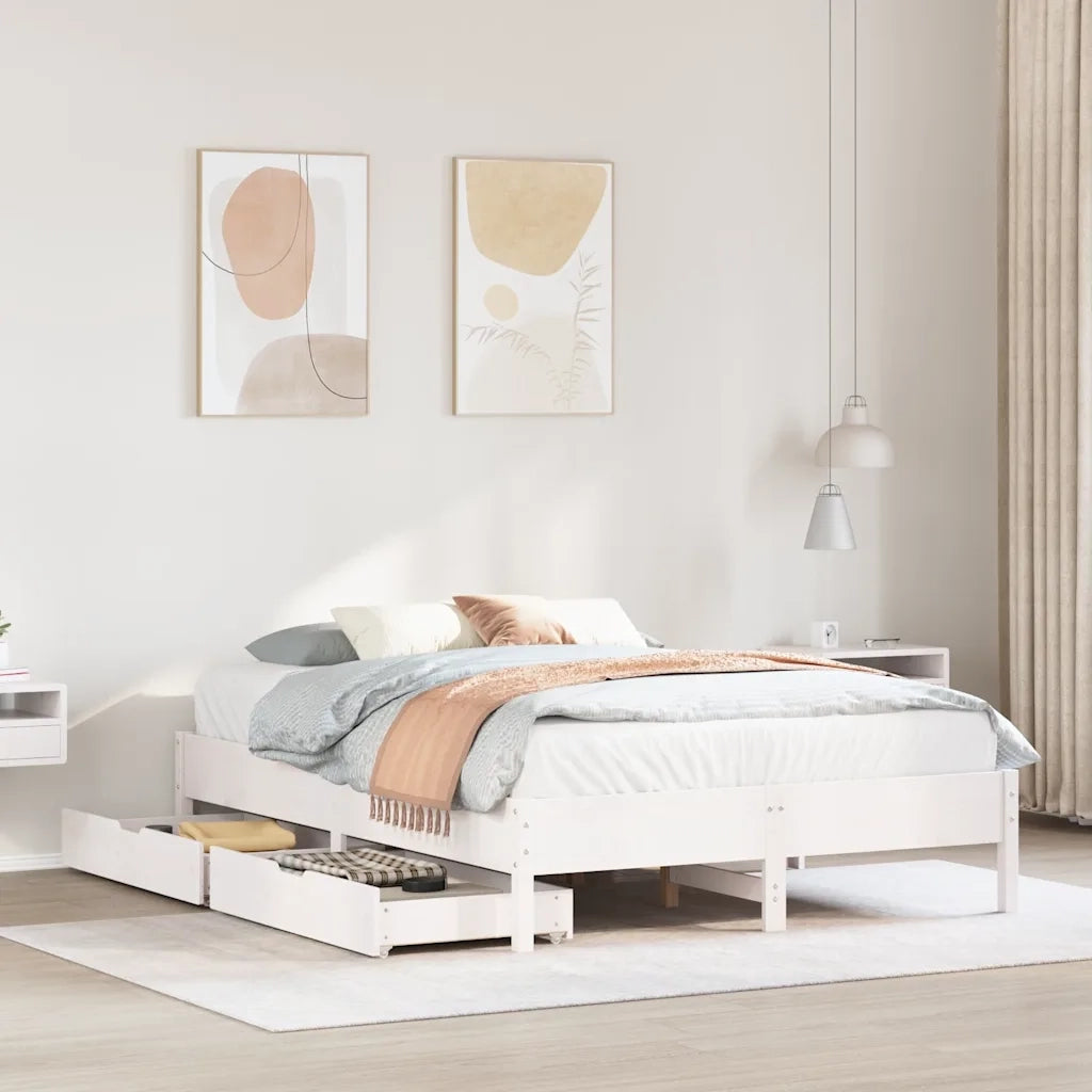 Letto senza Materasso-Struttura Letto Bianco 140x200 cm Legno Massello di Pino 814789