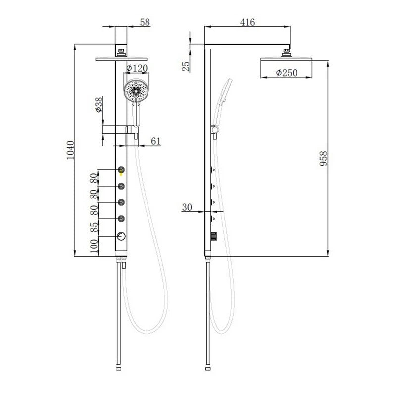 Colonna doccia 3 getti con deviatore 3 vie bodyjets nero Aquasanit - serie Phuket