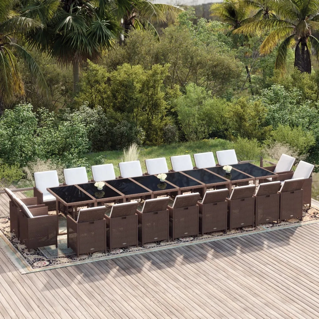 Set da Pranzo per Giardino 21pz con Cuscini Polyrattan Marrone 3095675