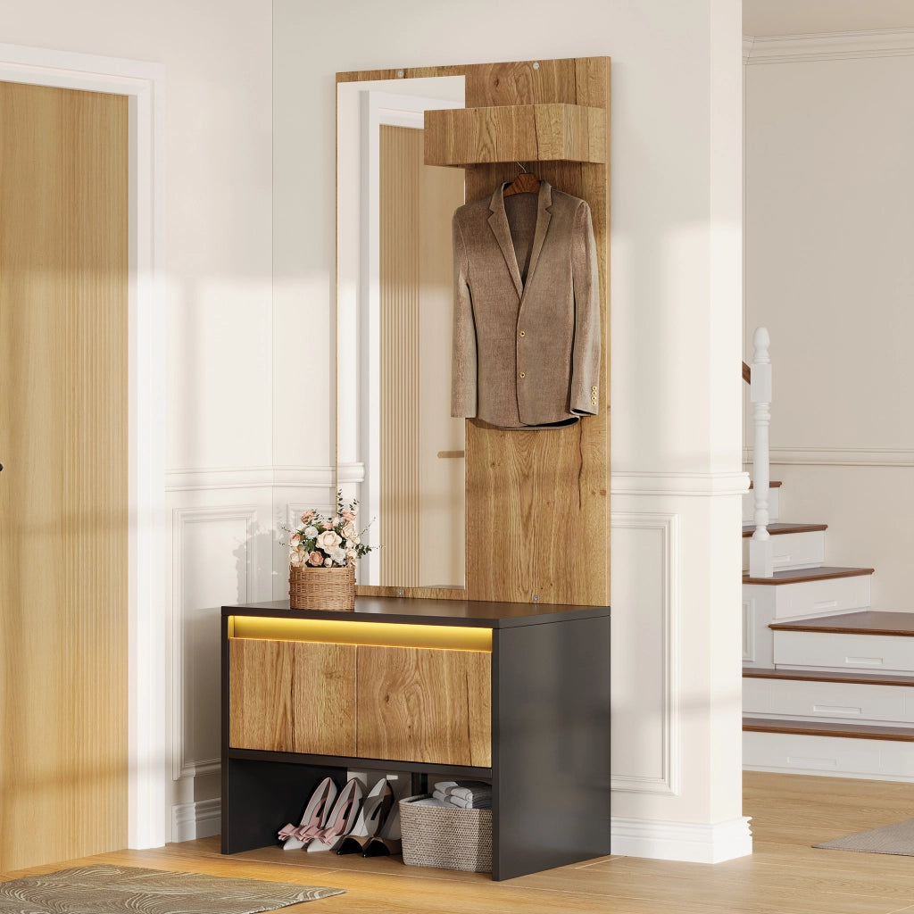 MOBILE INGRESSO 3 in 1 60x38x145 cm con specchio, appendiabiti e 2 cassetti