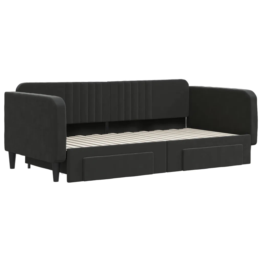 Divano letto | Sof¨¤ letto | Letto singolo Estraibile con Cassetti Nero 90x190 cm in Velluto