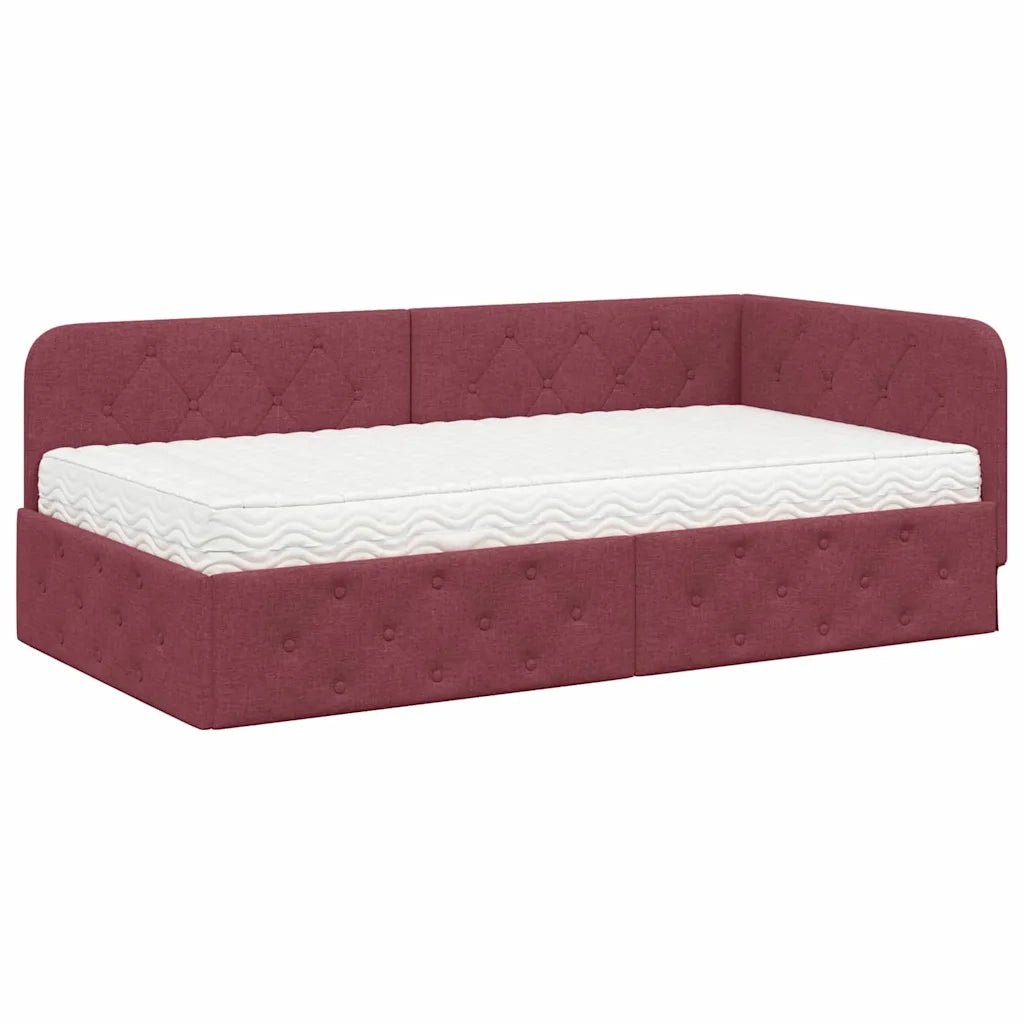 Cornice del letto ad angolo Rosso Vino 90 x 200 cm Tessuto