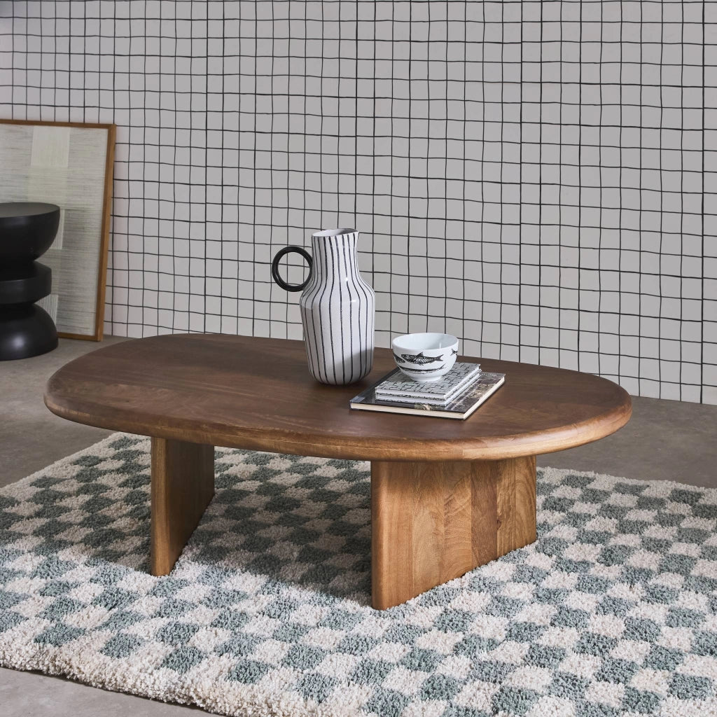 Tavolino ovale in legno di mango, noce