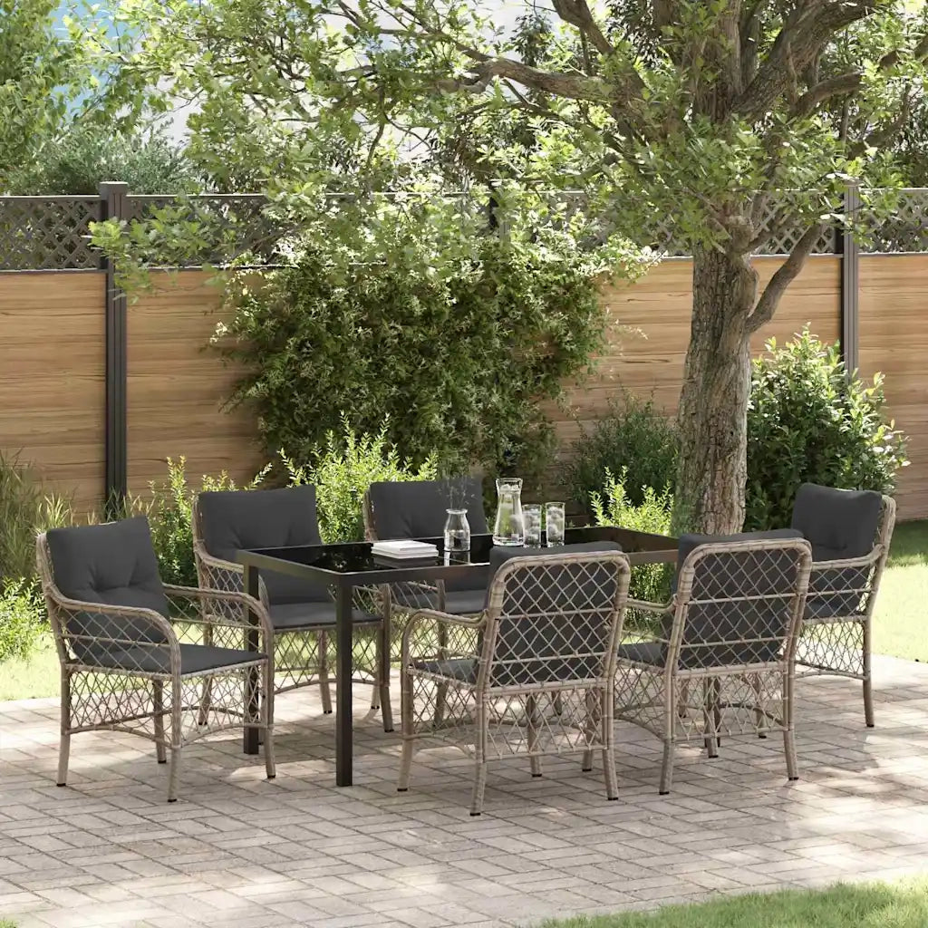 Set da Pranzo per Giardino 7 pcs Grigio chiaro polyrattan