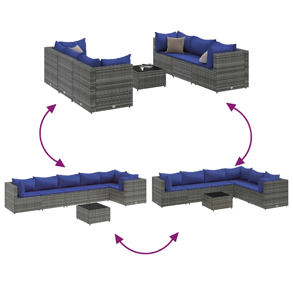 Set Divani da Giardino 7 pz con Cuscini in Polyrattan Grigio 3308151