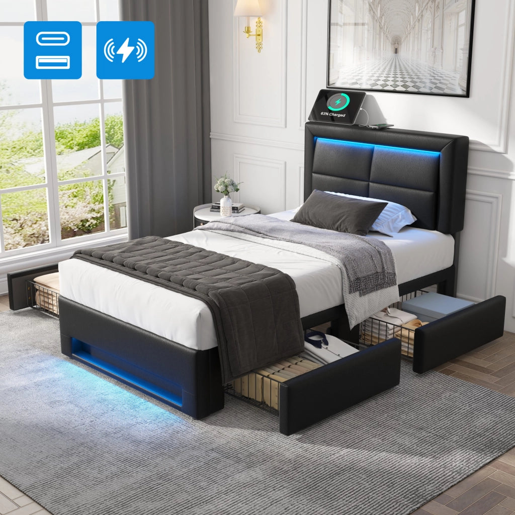 letto imbottito pu nero 90 x 200 cm