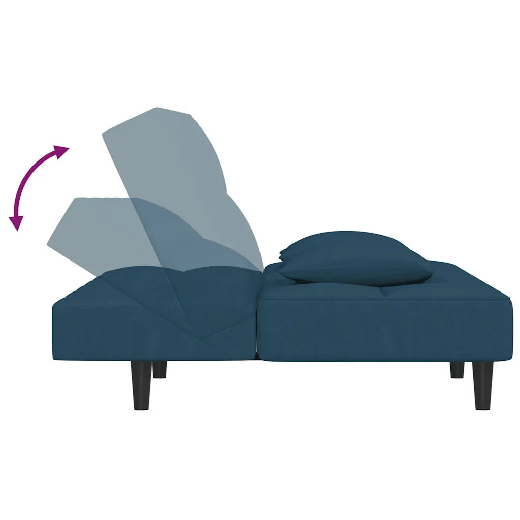 Divano Letto a 2 Posti con 2 Cuscini Blu in Velluto 375806
