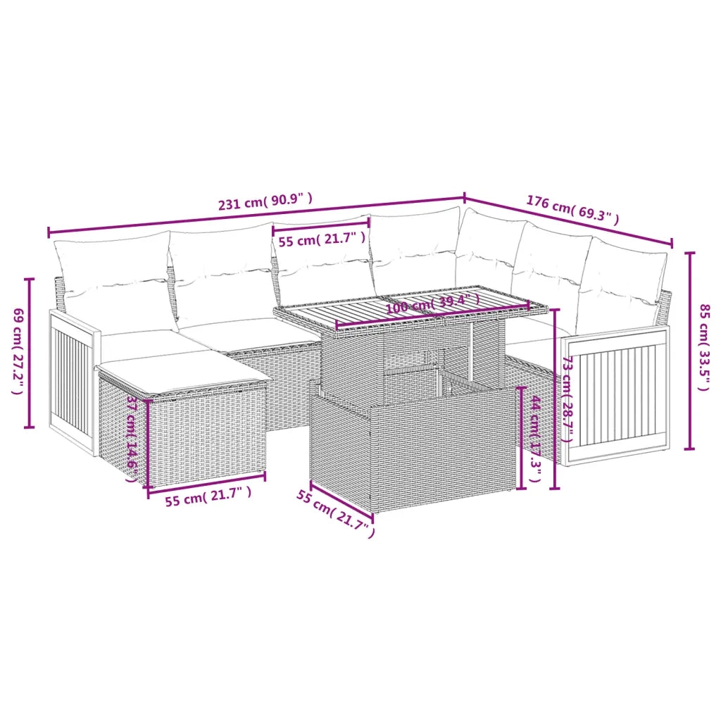 Set Divano da Giardino 8 pz con Cuscini Beige in Polyrattan 3274076
