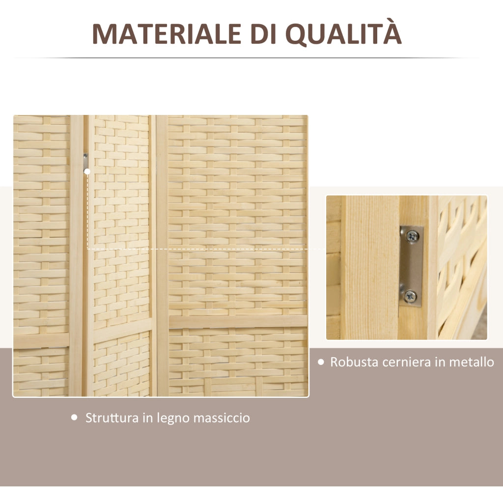 Paravento Separ¨¦ da Interno a 4 Ante in Legno e Bamb¨´, Pieghevole e Salvaspazio Altezza 170cm, Marrone