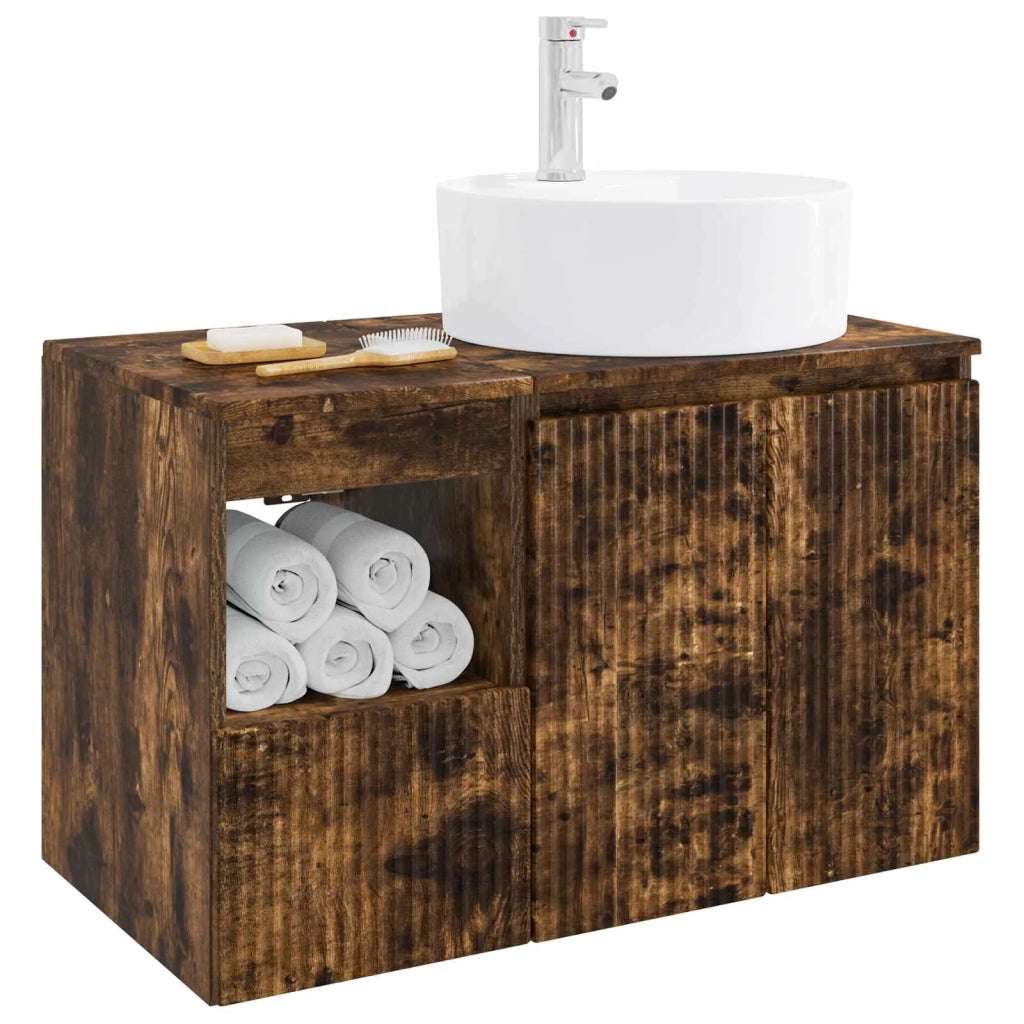 Set di mobili per il bagno 2 pz Rovere Fumo 3404079