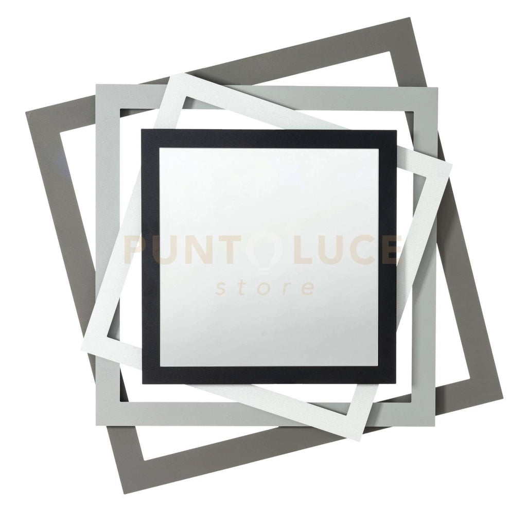 Specchio da parete moderno Rubik Fango e alluminio e bianco marmo e nero