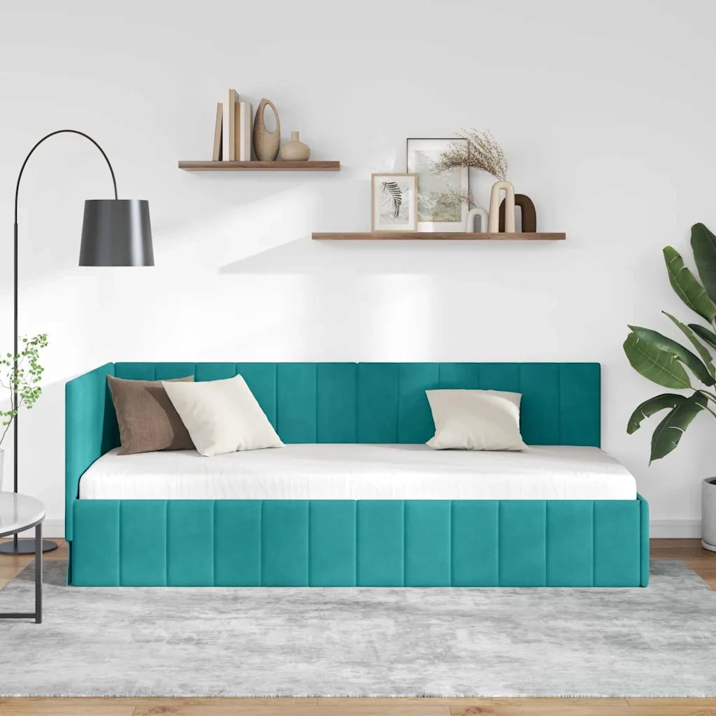 Cornice del letto ad angolo Turchese 80 cm x 200 cm Velluto 42016295