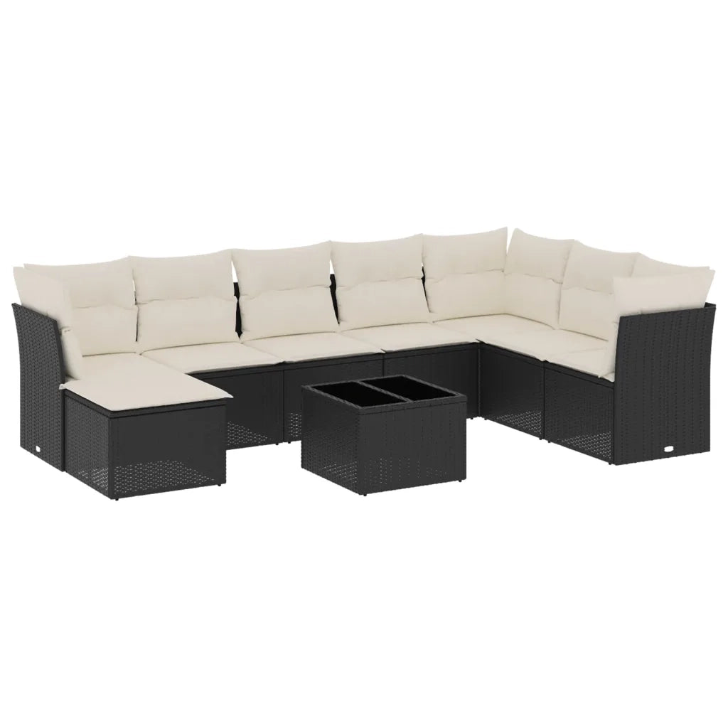 Set Divani da Giardino 9 pz con Cuscini Nero in Polyrattan