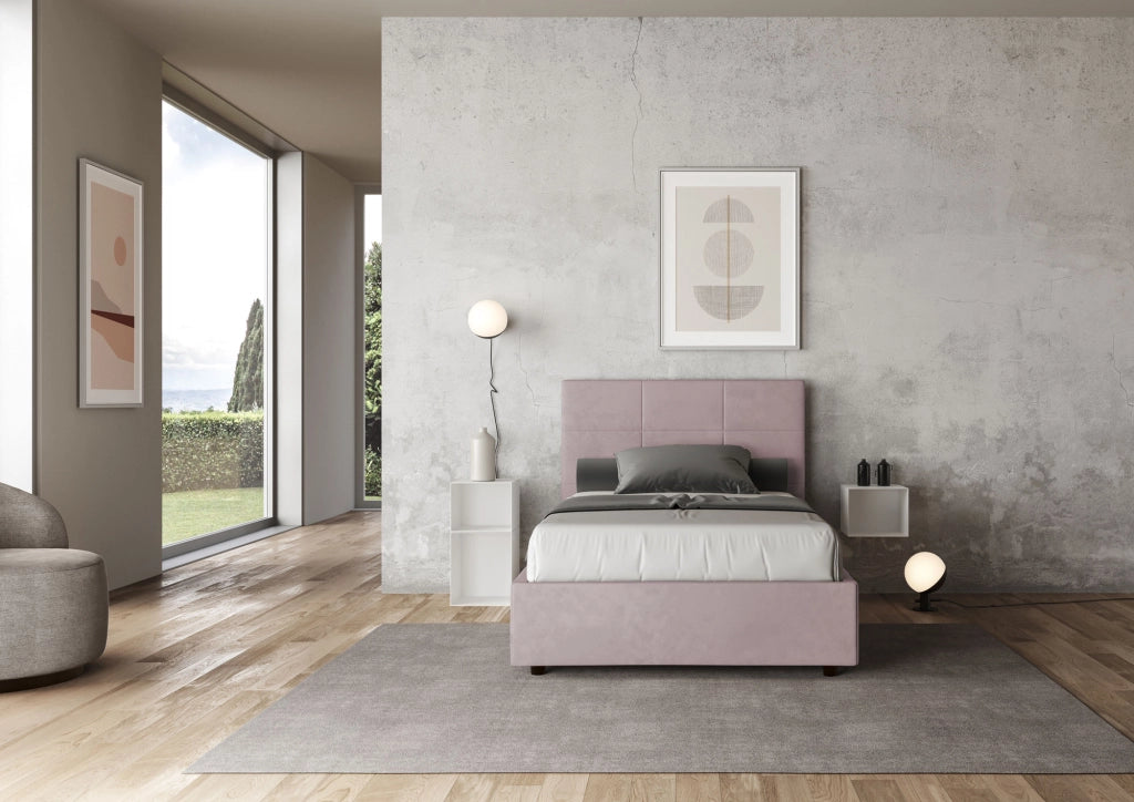 BS COM Letto una piazza e mezza contenitore imbottito 120x200 microfibra glicine