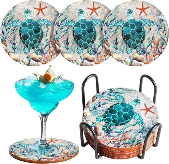 Ottimizzatori per Bevande - Tema Mare e Oceano - Set da 6 - Gomma di Tartaruga Marina