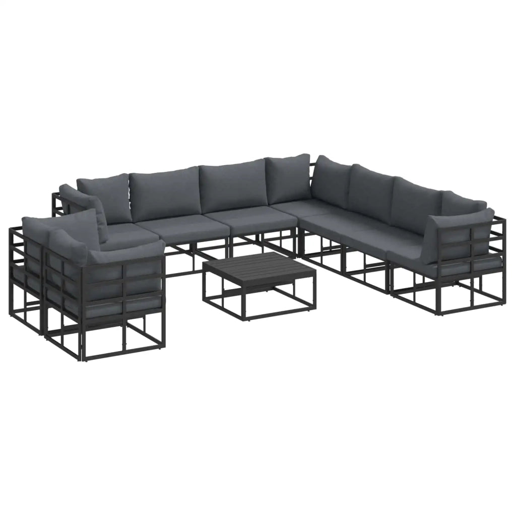 Set Divano da Giardino con cuscino 10 pcs Nero Alluminio 3378883
