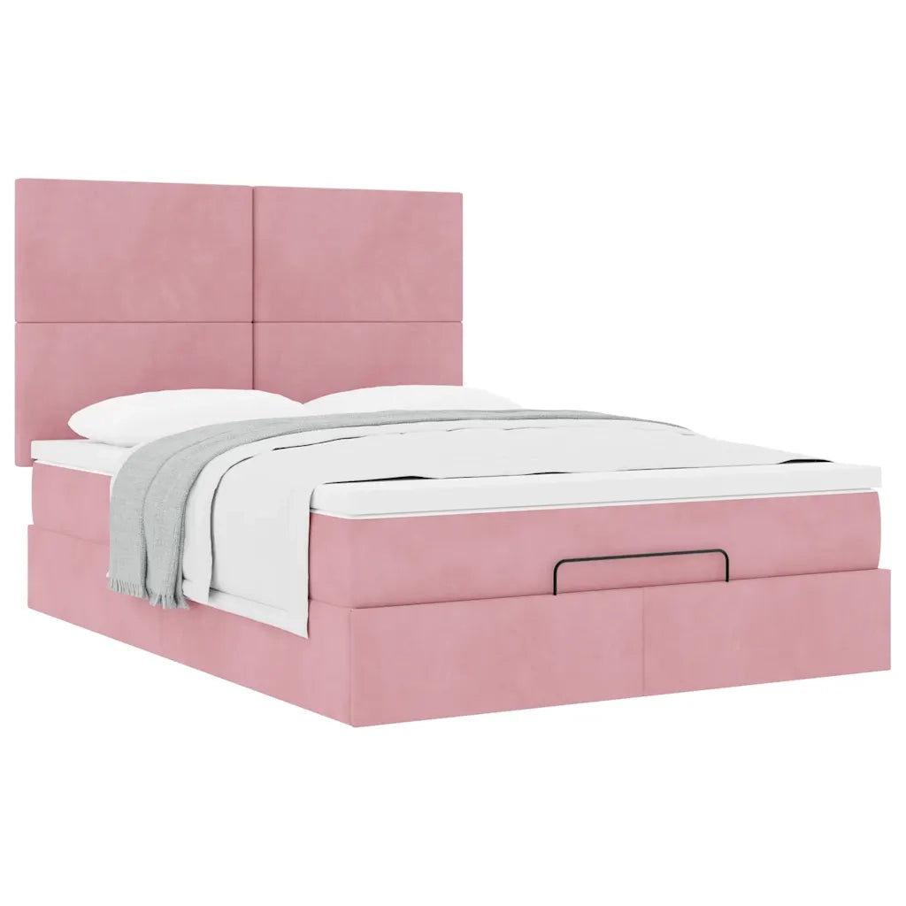 Struttura Letto Pouf con Materassi Rosa 140x200 cm in Velluto 3313408