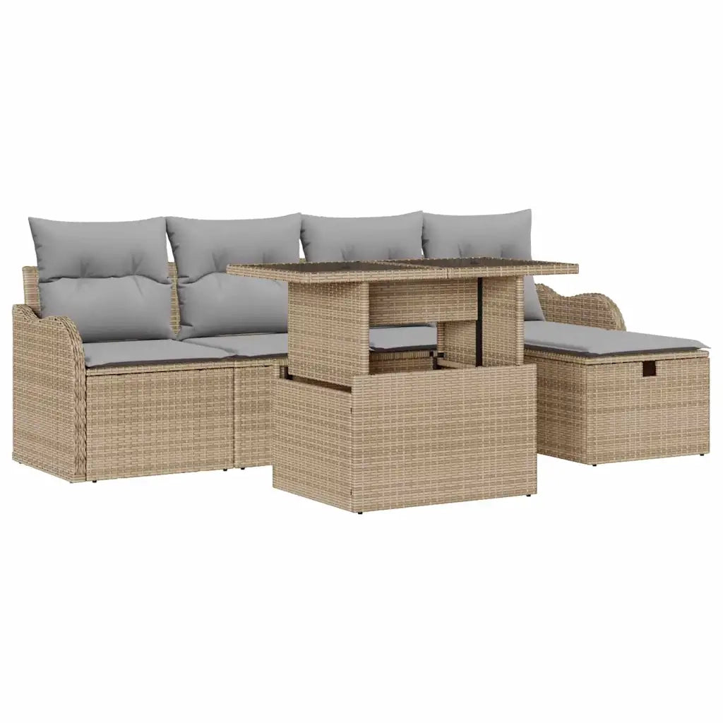 Set Divano da Giardino con cuscino 6 pcs Beige Poly Rattan 3359707