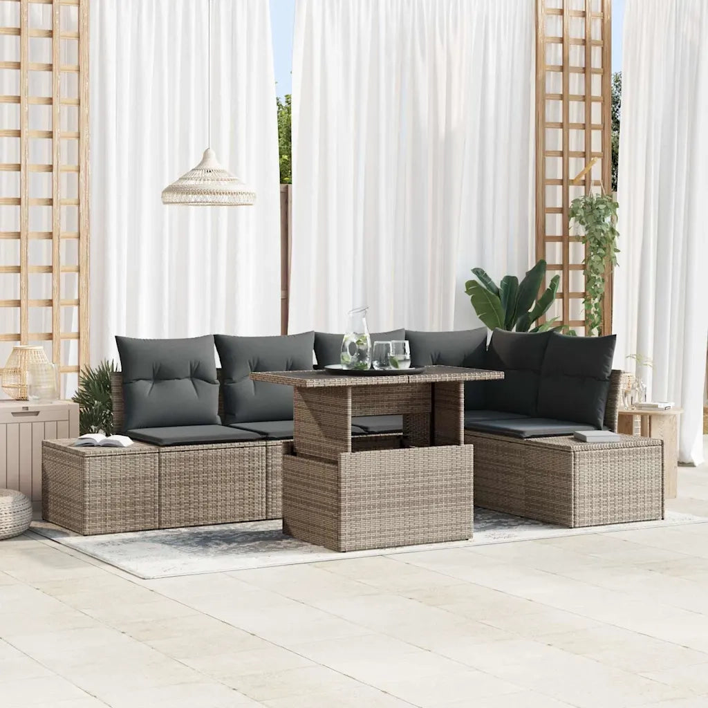 Set Divano da Giardino 6 pcs Grigio Poly Rattan 3357922