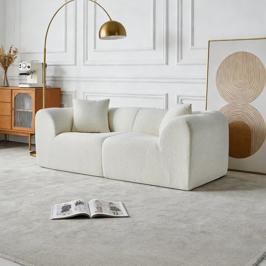 Divano a 2 posti in velluto con cuscini e design compatto salvaspazio per salotto, ufficio e appartamento, beige