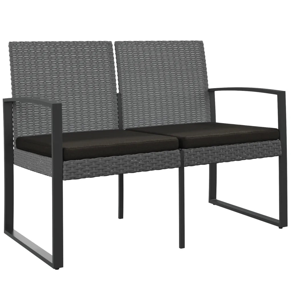 Panca da Giardino a 2 Posti con Cuscini Rattan PP Grigio Scuro 360211