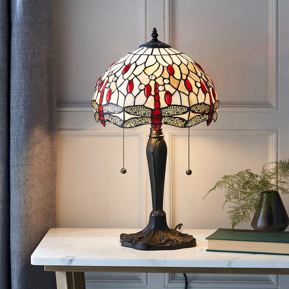 Lampada da tavolo Tiffany vetrata Dragonfly Beige 2xE27