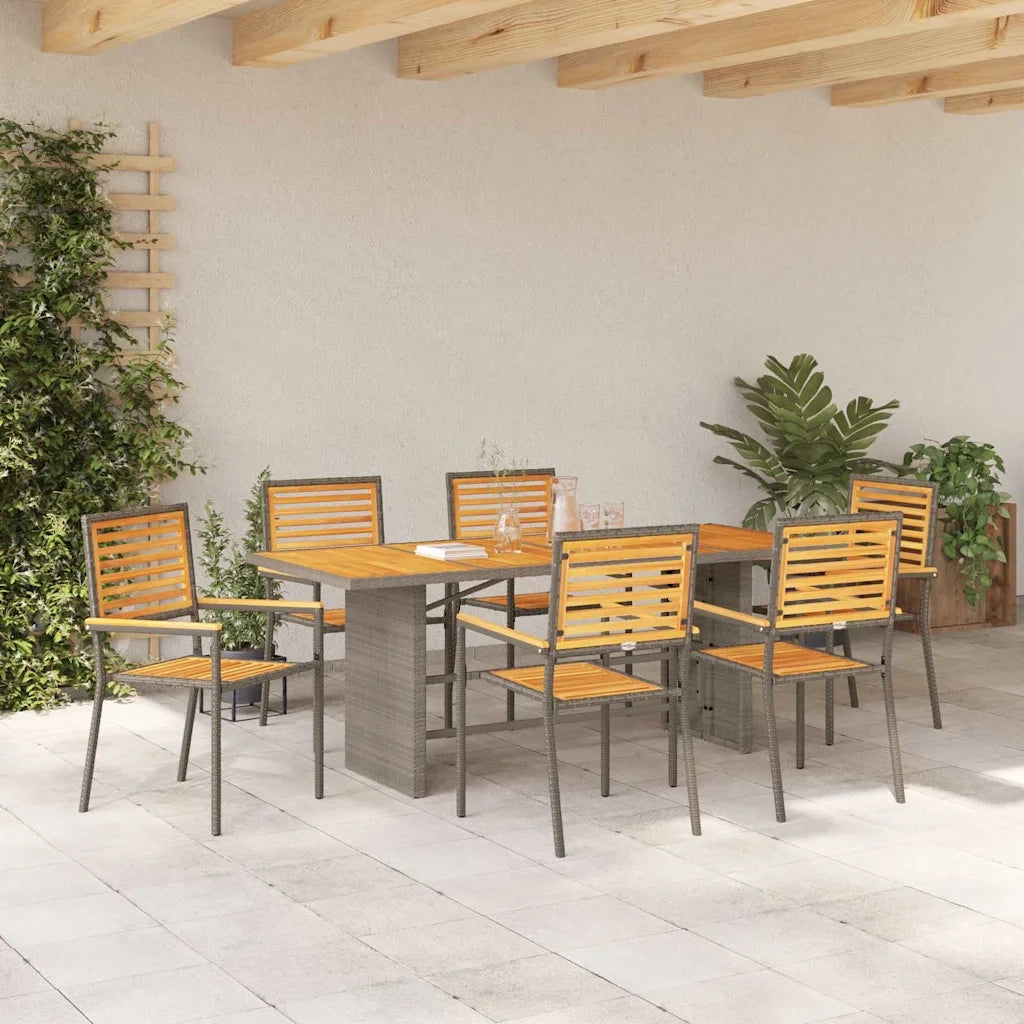 Set da Pranzo per Giardino 7 pcs Grigio e Marrone polyrattan