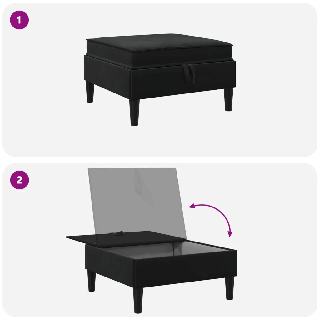 Pouf con Storage Nero Velluto 42027138