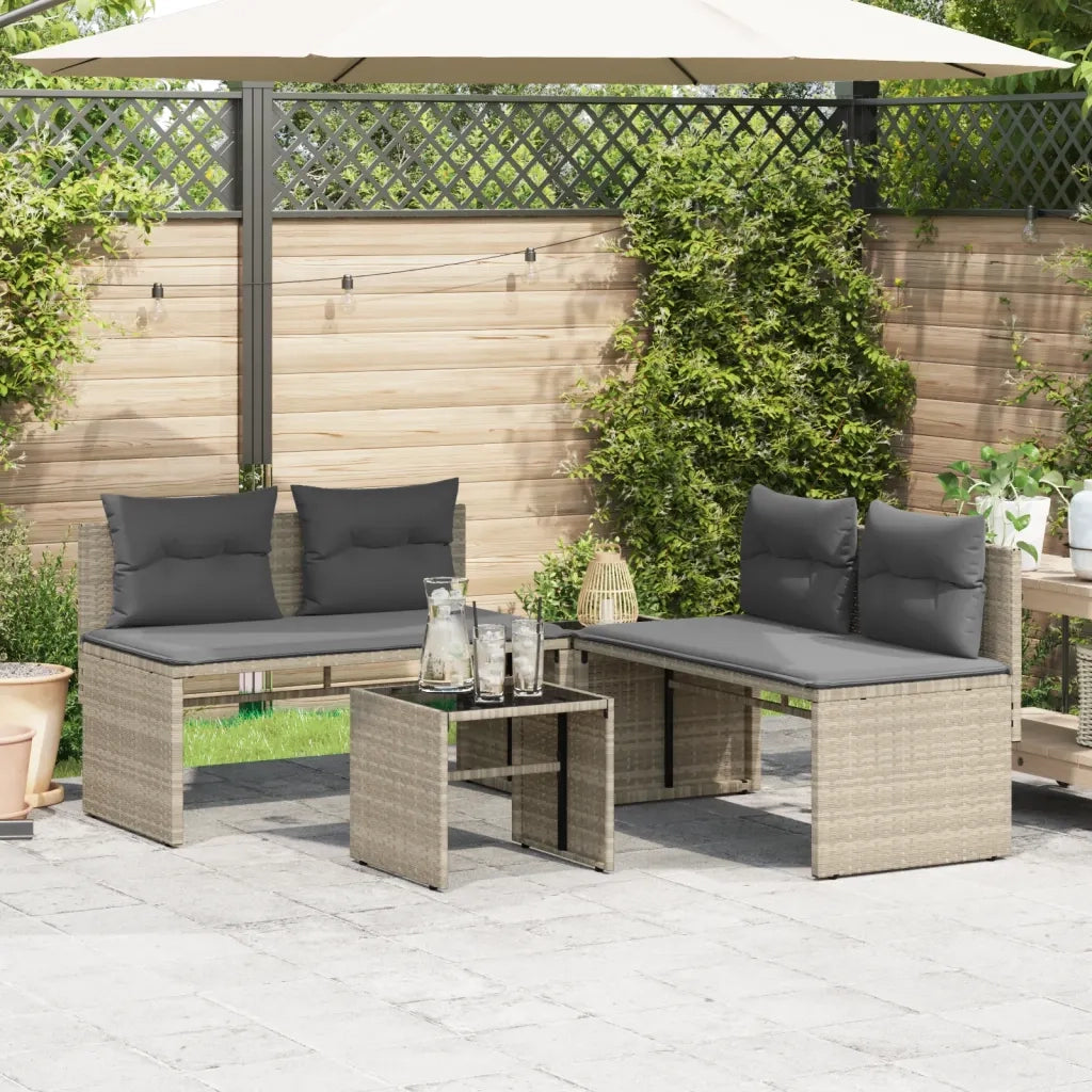 Set Divano da Giardino 4pz | Set Salotto da Giardino con Cuscini Grigio Chiaro Polyrattan